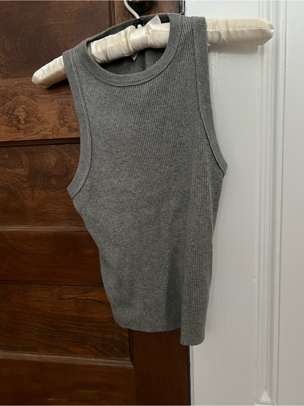 Massimo Dutti Silk/Cotton Blend Gray Ribbed Tank Top-